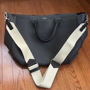 Tiffany & Co large gray leather tote with shoulder strap.